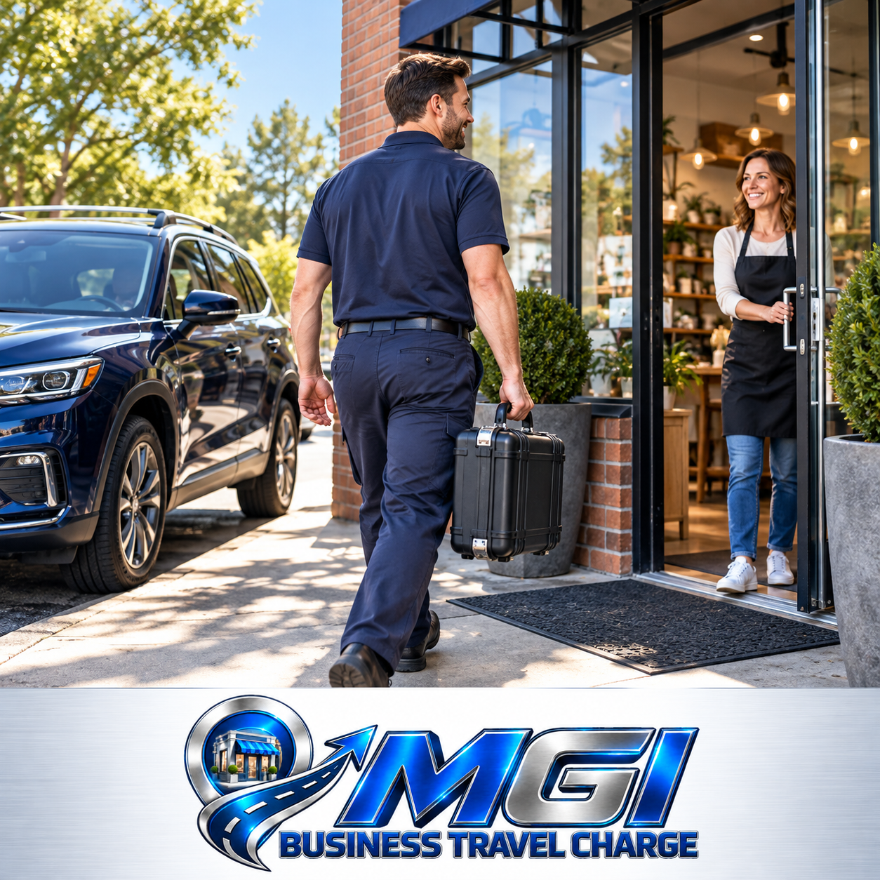 Technician Arriving at a Small-Business Storefront-1